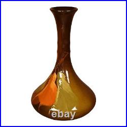 Owens Utopian Early 1900s Art Pottery Hand Painted Leaves Ceramic Vase 1113