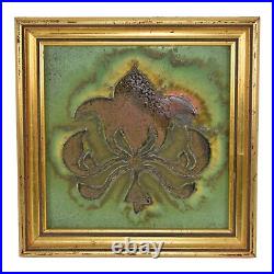 Owens Vintage Art Pottery Floral Motif With Green Background Ceramic Framed Tile