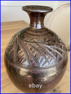 PRIETO Studio Art Pottery Vase SIGNED Vessel Carved Ceramic 11 x 7 Great