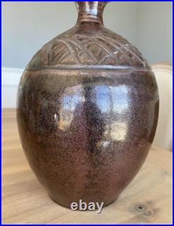 PRIETO Studio Art Pottery Vase SIGNED Vessel Carved Ceramic 11 x 7 Great