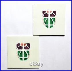 Pair Antique Georg Schmider Art Nouveau Pottery Tiles, 1900 Jugendstil Secession