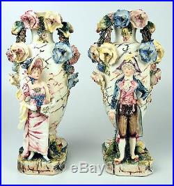 Pair Of Figures Or Vases. Ceramic Majolica. France  Nineteenth Century