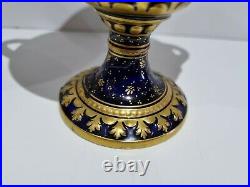 Pair of Royal Crown Derby Lidded Cobalt Blue Vases Urns Circa 1902