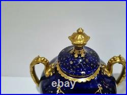 Pair of Royal Crown Derby Lidded Cobalt Blue Vases Urns Circa 1902