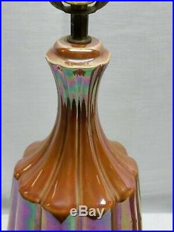 Pair of Vintage Mid Century Modern Ceramic Iridescent Glaze Art Pottery Lamps