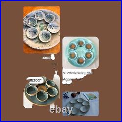 Passover Seder Plate Signed Sarah Rubin Art Pottery Ceramic Glass Mortar 5 Bowls