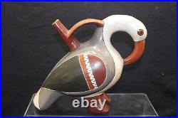 Peru Art Pottery Bird Vessel Hand Painted Ceramic Spout Reproduction Signed