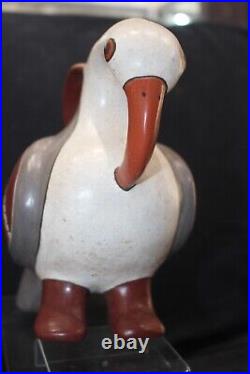 Peru Art Pottery Bird Vessel Hand Painted Ceramic Spout Reproduction Signed