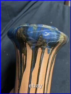 Peters and Reed Shadow Ware 1920s Art Pottery Brown Blue Green Ceramic 11 Vase