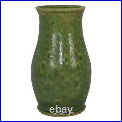Pewabic 2000s Art Pottery Mottled Matte Green Hand Crafted Ceramic Vase