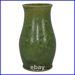 Pewabic 2000s Art Pottery Mottled Matte Green Hand Crafted Ceramic Vase