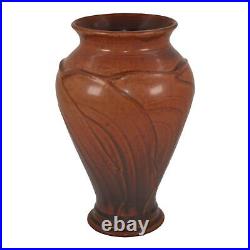 Pewabic 2005 Art Pottery Russet And Brown Textured High Relief Ceramic Vase