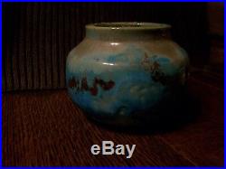 Pewabic Exceptional Early Arts & Vase Blue, Green & Red Iridescent Glaze MINT