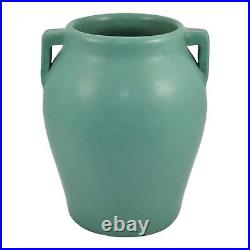 Pfaltzgraff 1930s Vintage Art Deco Pottery Matte Green Handled Ceramic Vase
