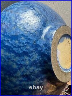 Pierrefonds French Art Deco Pottery Ceramic Vase Blue Crystaline Glaze