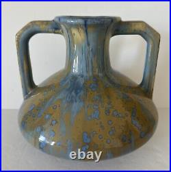 Pierrefonds French Art Pottery Drip Glaze Ceramic Vase Art Deco With Handles