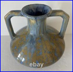 Pierrefonds French Art Pottery Drip Glaze Ceramic Vase Art Deco With Handles