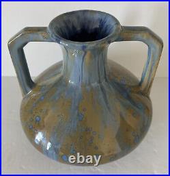 Pierrefonds French Art Pottery Drip Glaze Ceramic Vase Art Deco With Handles