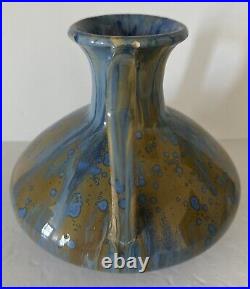 Pierrefonds French Art Pottery Drip Glaze Ceramic Vase Art Deco With Handles