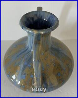 Pierrefonds French Art Pottery Drip Glaze Ceramic Vase Art Deco With Handles