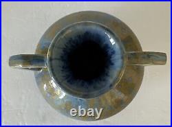 Pierrefonds French Art Pottery Drip Glaze Ceramic Vase Art Deco With Handles