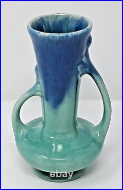 Pittsville Pottery Ceramic Vase 7 tall bicolor blue 1930s double handle vintage