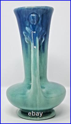 Pittsville Pottery Ceramic Vase 7 tall bicolor blue 1930s double handle vintage