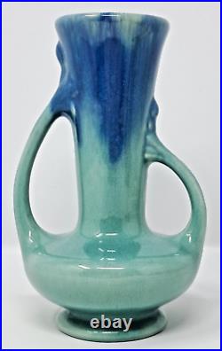 Pittsville Pottery Ceramic Vase 7 tall bicolor blue 1930s double handle vintage