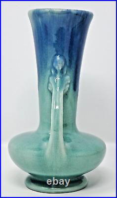 Pittsville Pottery Ceramic Vase 7 tall bicolor blue 1930s double handle vintage