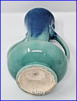 Pittsville Pottery Ceramic Vase 7 tall bicolor blue 1930s double handle vintage