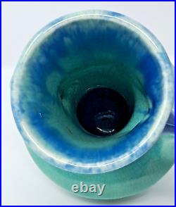 Pittsville Pottery Ceramic Vase 7 tall bicolor blue 1930s double handle vintage