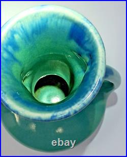 Pittsville Pottery Ceramic Vase 7 tall bicolor blue 1930s double handle vintage
