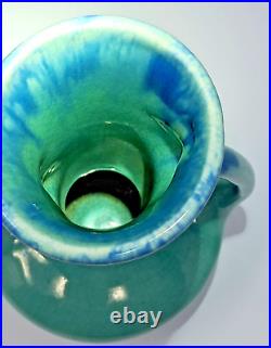 Pittsville Pottery Ceramic Vase 7 tall bicolor blue 1930s double handle vintage