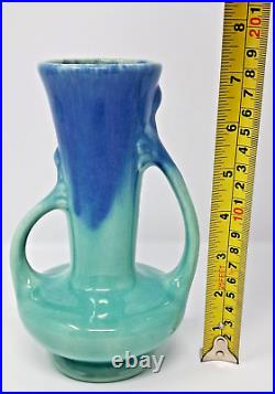 Pittsville Pottery Ceramic Vase 7 tall bicolor blue 1930s double handle vintage
