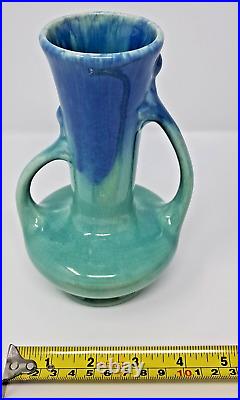 Pittsville Pottery Ceramic Vase 7 tall bicolor blue 1930s double handle vintage