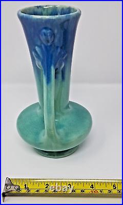 Pittsville Pottery Ceramic Vase 7 tall bicolor blue 1930s double handle vintage