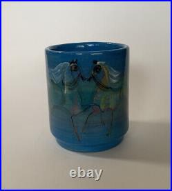 Polia Pillin MCM Art Pottery Horses Modernist Horse Cylinder Vase Signed Painted