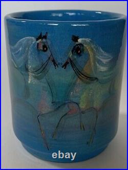 Polia Pillin MCM Art Pottery Horses Modernist Horse Cylinder Vase Signed Painted