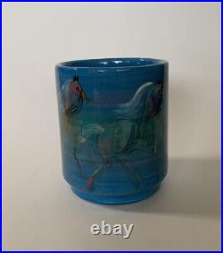 Polia Pillin MCM Art Pottery Horses Modernist Horse Cylinder Vase Signed Painted