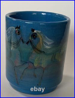 Polia Pillin MCM Art Pottery Horses Modernist Horse Cylinder Vase Signed Painted