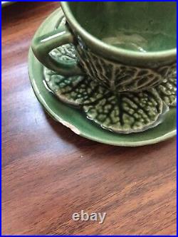 Portugal Green Cabbage Leaf Coffee Set 6 Espresso Cup Saucer Creamer Sugar Pot