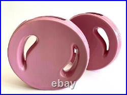 Post Modern Vtg 1980's Art Deco Style Round Pink Art Pottery Ceramic Vases Pair