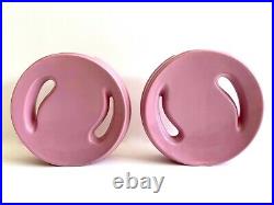 Post Modern Vtg 1980's Art Deco Style Round Pink Art Pottery Ceramic Vases Pair