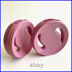 Post Modern Vtg 1980's Art Deco Style Round Pink Art Pottery Ceramic Vases Pair