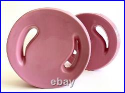 Post Modern Vtg 1980's Art Deco Style Round Pink Art Pottery Ceramic Vases Pair