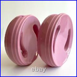 Post Modern Vtg 1980's Art Deco Style Round Pink Art Pottery Ceramic Vases Pair