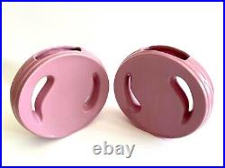 Post Modern Vtg 1980's Art Deco Style Round Pink Art Pottery Ceramic Vases Pair