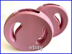 Post Modern Vtg 1980's Art Deco Style Round Pink Art Pottery Ceramic Vases Pair