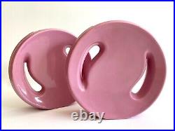 Post Modern Vtg 1980's Art Deco Style Round Pink Art Pottery Ceramic Vases Pair