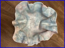 Postmodern Pottery Bowl SIGNED Pastel Organic Crimped Wavy Ruffled 1990